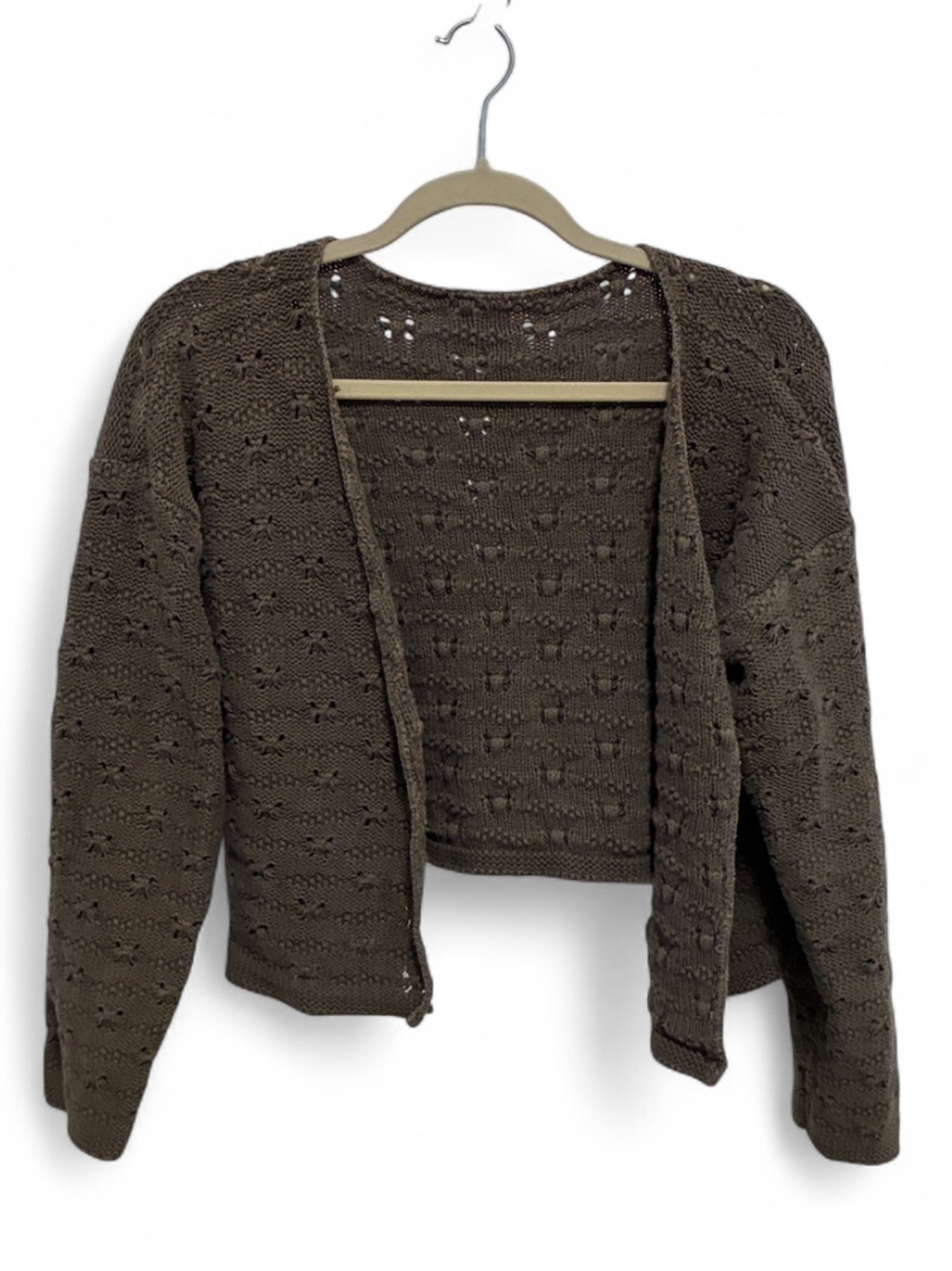 Vintage Gray Taupe Open Crochet Cardigan Sweater